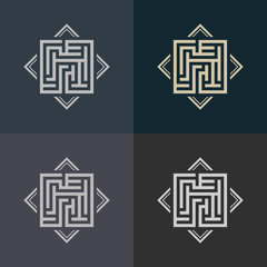 Abstract decorative element in the form of a maze. Labyrinth vector icon.