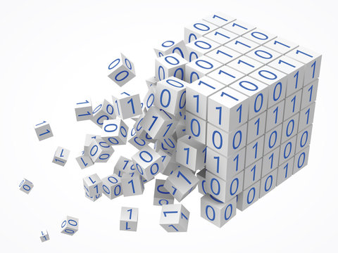 big data, blockchain and technology concept with binary code cubes. 3D style vector illustration.
