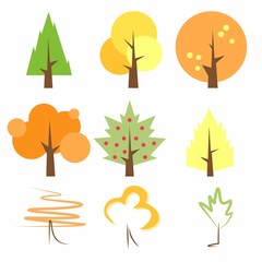 Unusual and original vector trees. Trees in autumn. Trees in summer. Trees are sketchy. Trees in the spring. Template for the logo. Autumn time.