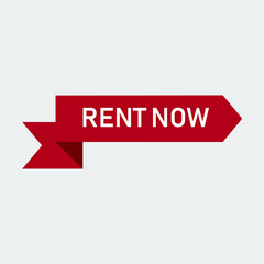 Rent Now Red Ribbon Banner.Vector Illustration