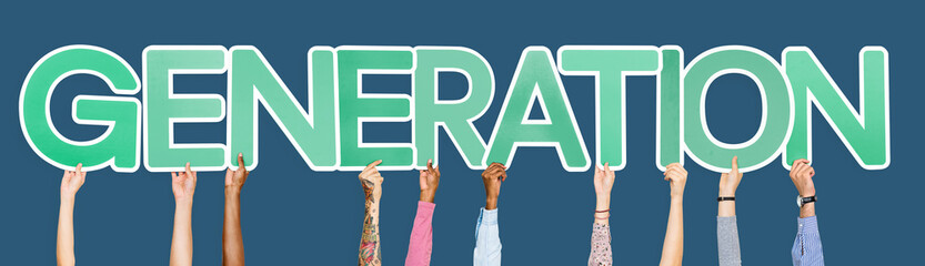 Hands holding the word generation