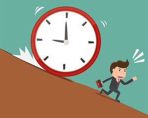 Businessman running with clock. Business time concepts.Vector illustration.