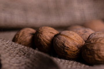 background, textile, thread, burlap, nut, close-up
