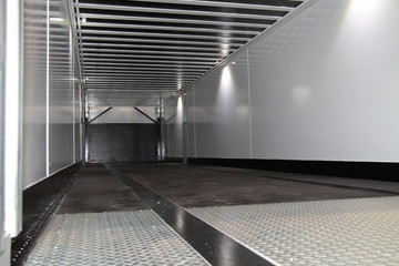 The Inside of a Large Rigid Sided Cargo Transport Lorry.