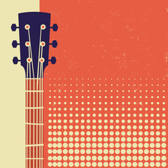 Retro Music poster background with acoustic guitar on old paper