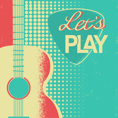 Obraz premium Retro Music poster with acoustic guitar on old paper background