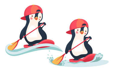 penguin floating on a SUP board
