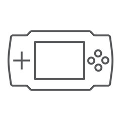 Game console thin line icon, electronic and device, gaming sign, vector graphics, a linear pattern on a white background, eps 10.
