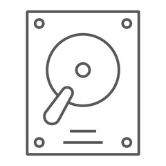 Hard disk thin line icon, electronic and device, hdd sign, vector graphics, a linear pattern on a white background, eps 10.