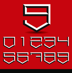 Collection of the 3D wide digits with isometric down arrow arrow vector; Geometric numbers; Black and white faceted 3D digits; Different wide numbers with isometric arrow