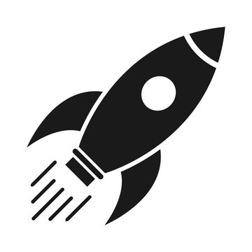 Simple Rocket Icon. Black Silhouette Design. Isolated On White