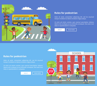 Rules for Pedestrian Vector Web Banner with Texts