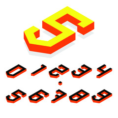 Collection of the black and red flat isometric digits with down arrow vector; Set of 3D numbers; Isometric 3D digits vector for web