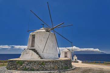 Fototapeta na wymiar Old windmills at island Corvo (Azores)