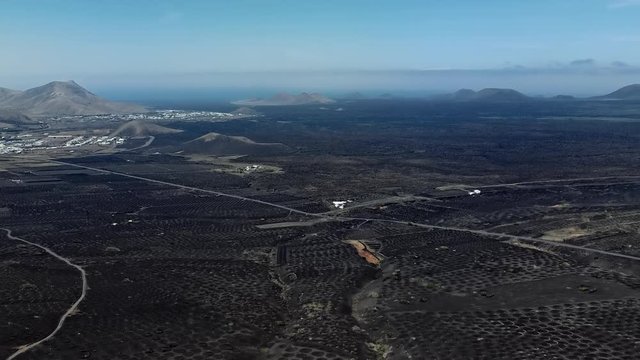 360 degrees aerial panorama of Wine valley of La Geria, Lanzarote, Canary islands, Spain