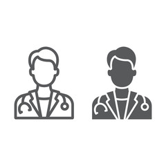 Doctor line and glyph icon, medicine and hospital, physician sign, vector graphics, a linear pattern on a white background, eps 10.