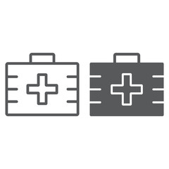 First aid kit line and glyph icon, health and clinical, medical bag sign, vector graphics, a linear pattern on a white background, eps 10.