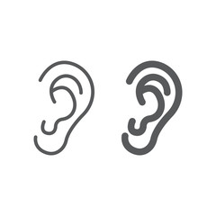 Human ear line and glyph icon, anatomy and biology, otology sign, vector graphics, a linear pattern on a white background, eps 10. - obrazy, fototapety, plakaty