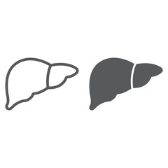 Liver line and glyph icon, anatomy and biology, hepatology sign, vector graphics, a linear pattern on a white background, eps 10.
