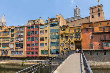Girona. Multi-colored facades of houses on the river Onyar.