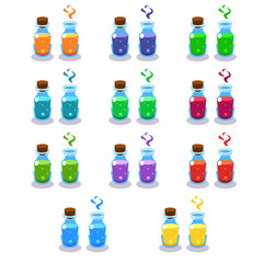 Cartoon bottles with poison in different colors