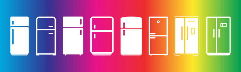 Fridge icon set on colorful background