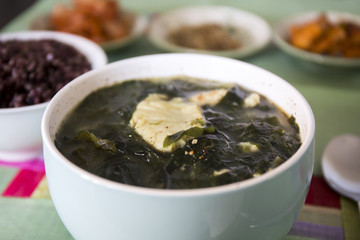 Korean food Seaweed Soup with fish, Miyeok-guk