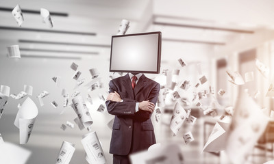 Businessman with TV instead of head.