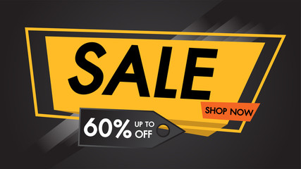 Sale Banner Black Background up to 60% off shop now flat design concept,End of Season,special offer,poster design template,vector illustration