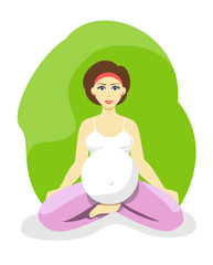 Pregnant woman doing yoga. Yoga for pregnant women in flat design.