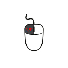 Computer mouse with the text 18. Vector illustration. Flat design