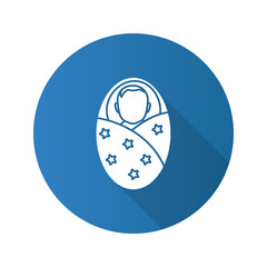 Swaddled baby flat design long shadow glyph icon