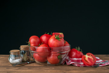 tomatoes on wooden background