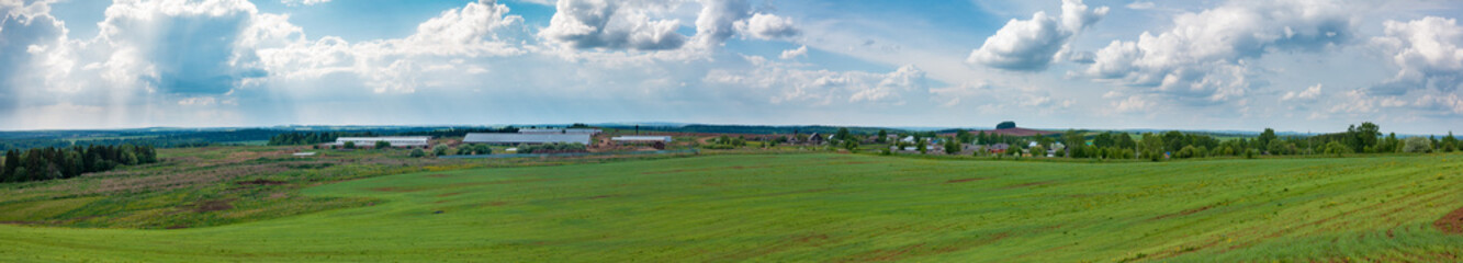 Naklejka premium Panorama of a meadow with green grass and trees