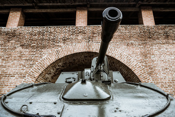 Details of the old Soviet military machine. In the park of the exhibits of military equipment