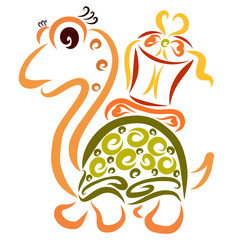 Funny turtle bearing a gift on a shell