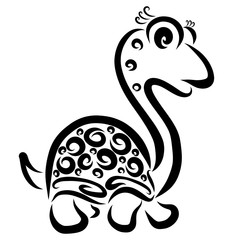 Funny walking tortoise with a pattern on the shell