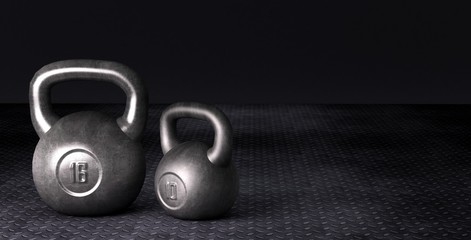 Fitness background with kettlebells on dark Background