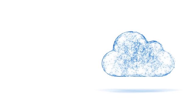 cloud computing, tech animation of cloud symbol from the chaotically slow moving connected points, cloud technology concept, seamless loop animation