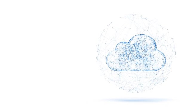 cloud computing, tech animation of cloud symbol from the chaotically slow moving connected points, cloud technology concept, seamless loop animation