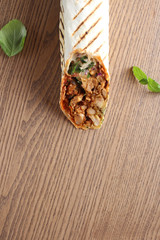 shaurma kebab on a wooden background