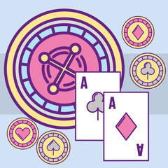 Fototapeta premium casino roulette machine aces poker cards chips vector illustration