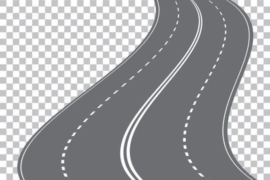Vector winding four-lane road isolated on transparent background. Vector EPS 10.