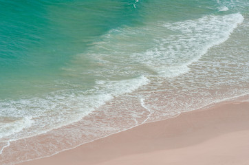 Fototapeta na wymiar ocean landscape. blue and deep blue water of ocean and beach with surf wave
