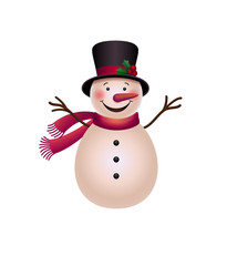 Snowman vector illustration. Cute cartoon christmas snowman isolated on white background. Merry christmas and happy new year design element from my holiday collection. Winter. EPS