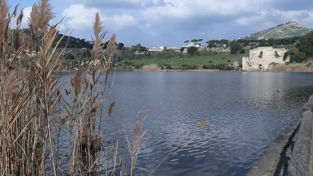 emple of Apollo on Lake of Averno. Campi Flegrei Regional Park, Pozzuoli, Italy