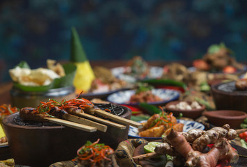 Different indonesian food dishes. Various indonesian bali food