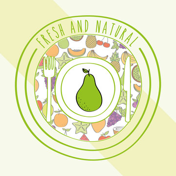 pear fresh and natural fruits food label vector illustration