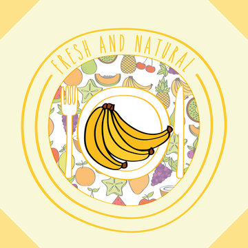 banana fresh and natural fruits food label vector illustration