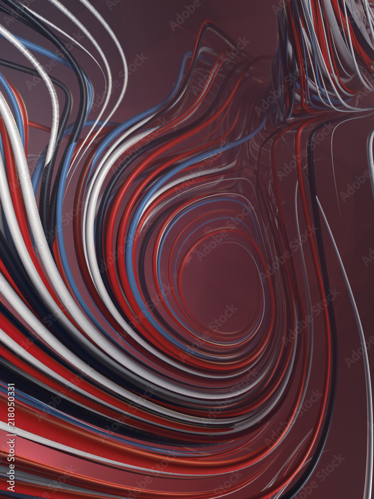 Poster Interlacing abstract blue and red curves. 3D rendering